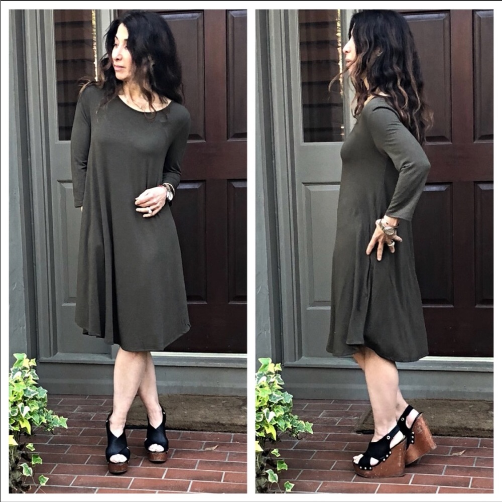 ✨LAST ONE✨Olive green swing dress - Picture 2 of 3